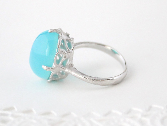 Sea blue chalcedony ring/rhodium plating 第4張的照片