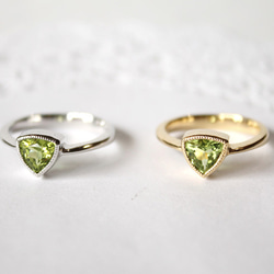 Peridot ring〈trilliant cut〉 / rhodium plating 第5張的照片