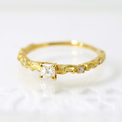 k18/ lace ＆ diamond ring【Princess cut】 第1張的照片