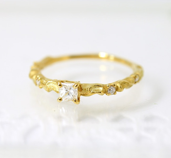 k18/ lace ＆ diamond ring【Princess cut】 第1張的照片