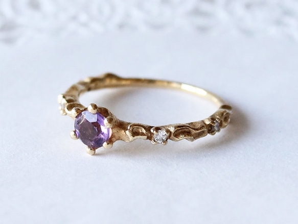 lace ＆ amethyst ring  (gold plating) 2枚目の画像