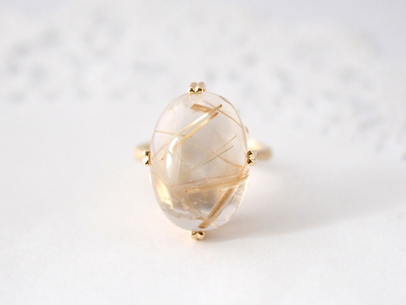 Rutilelated quartz ring/ gold plating 2枚目の画像