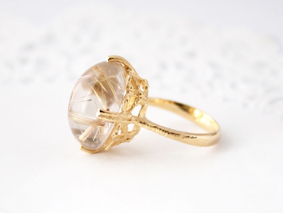 Rutilelated quartz ring/ gold plating 3枚目の画像