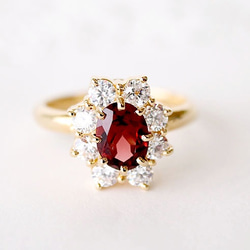 garnet & CZ  ring  / gold plating 1枚目の画像