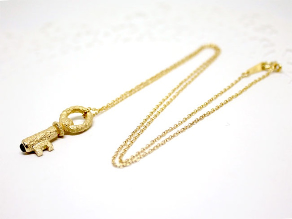 Peridot cabochon key necklace (gold plating) 第6張的照片