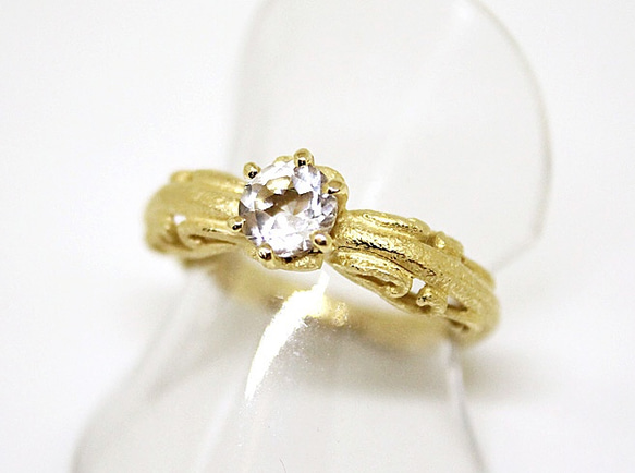 foliage scroll heart ring / white topaz (gold plating) 第4張的照片