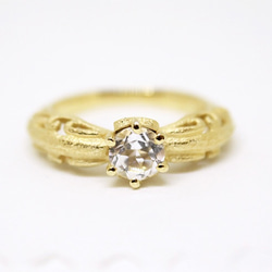 foliage scroll heart ring / white topaz (gold plating) 第5張的照片