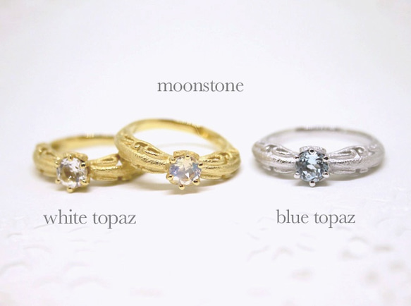 foliage scroll heart ring / white topaz (gold plating) 第10張的照片