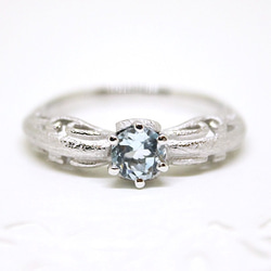 foliage scroll heart ring /blue topaz (rhodium plating) 第5張的照片