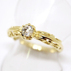 foliage scroll heart ring / white topaz (gold plating)　4mm 第3張的照片