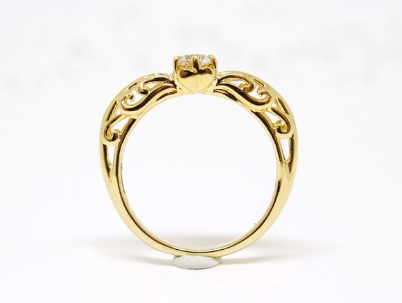 foliage scroll heart ring / white topaz (gold plating)　4mm 第4張的照片