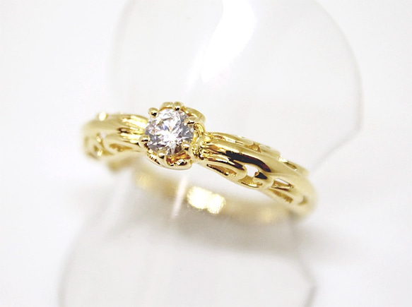 foliage scroll heart ring / CZ (gold plating) 4mm 第2張的照片