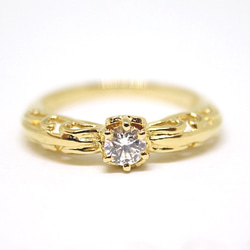 foliage scroll heart ring / CZ (gold plating) 4mm 第4張的照片