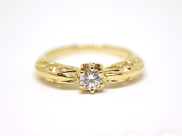 foliage scroll heart ring / CZ (gold plating) 4mm 第4張的照片