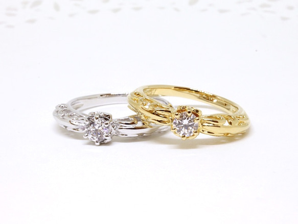 foliage scroll heart ring / CZ (gold plating) 4mm 第9張的照片