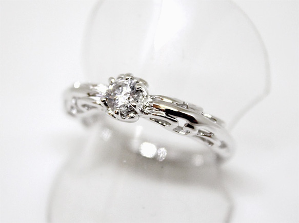 foliage scroll heart ring / CZ (rhodium plating) 4mm 第4張的照片