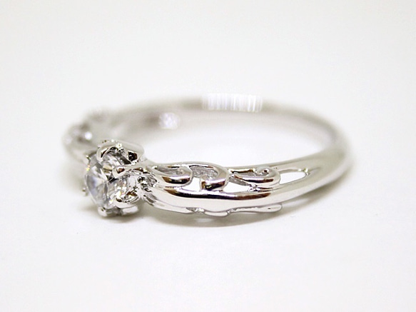 foliage scroll heart ring / CZ (rhodium plating) 4mm 第5張的照片