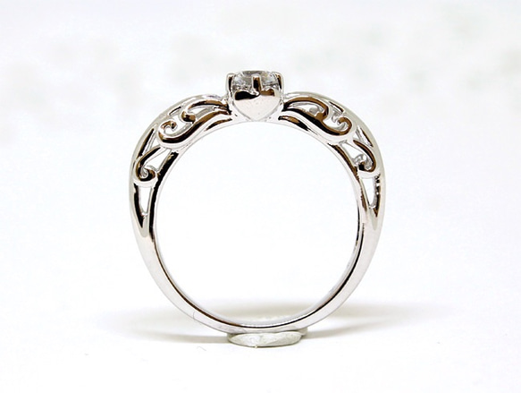 foliage scroll heart ring / CZ (rhodium plating) 4mm 第7張的照片