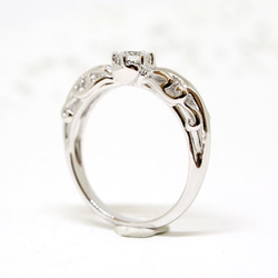 foliage scroll heart ring / CZ (rhodium plating) 4mm 第8張的照片