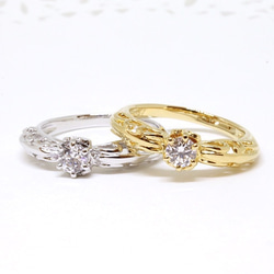 foliage scroll heart ring / CZ (rhodium plating) 4mm 第9張的照片