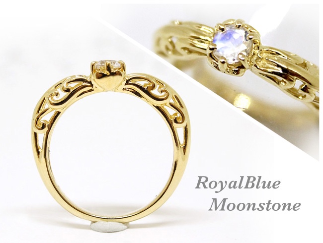 foliage scroll heart ring / Moonstone (gold plating) 4mm