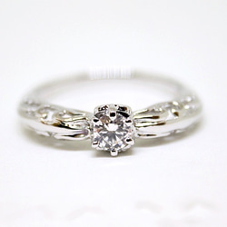 foliage scroll heart ring / CZ (rhodium plating) 4mm 第4張的照片