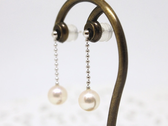 Ball chain pearl pierce  (K18WG) 第2張的照片