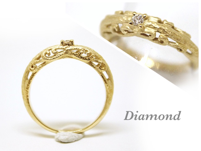foliage scroll ring ( gold plating , matte) / diamond 0.03ct