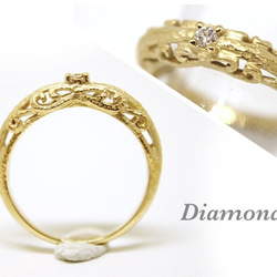 foliage scroll ring ( gold plating , matte) / diamond 0.03ct 1枚目の画像