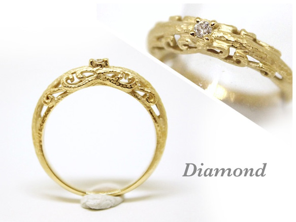 foliage scroll ring ( gold plating , matte) / diamond 0.03ct 1枚目の画像