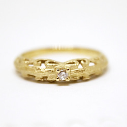 foliage scroll ring ( gold plating , matte) / diamond 0.03ct 2枚目の画像
