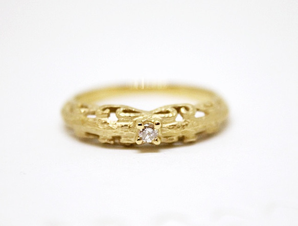 foliage scroll ring ( gold plating , matte) / diamond 0.03ct 2枚目の画像