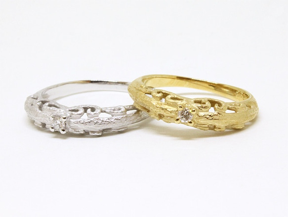 foliage scroll ring ( gold plating , matte) / diamond 0.03ct 8枚目の画像