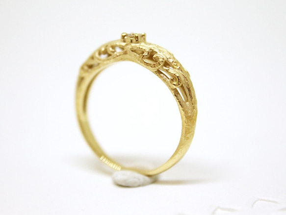 foliage scroll ring ( gold plating , matte) / diamond 0.03ct 6枚目の画像