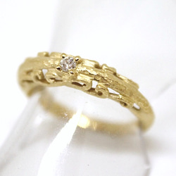 foliage scroll ring ( gold plating , matte) / diamond 0.03ct 7枚目の画像