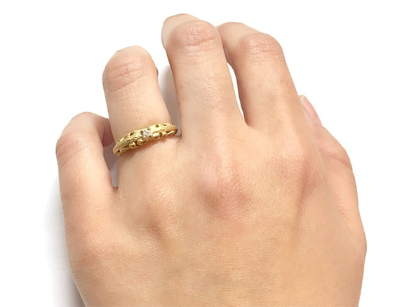 foliage scroll ring ( gold plating , matte) / diamond 0.03ct 9枚目の画像