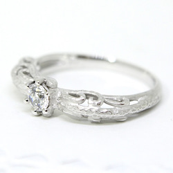 foliage scroll heart ring (matte) / CZ (rhodium plating) 4mm 第5張的照片