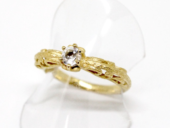 foliage scroll heart ring (matte)/ white topaz 4mm 第5張的照片