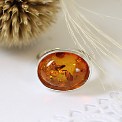 Silver Amber cabochon ring 第1張的照片