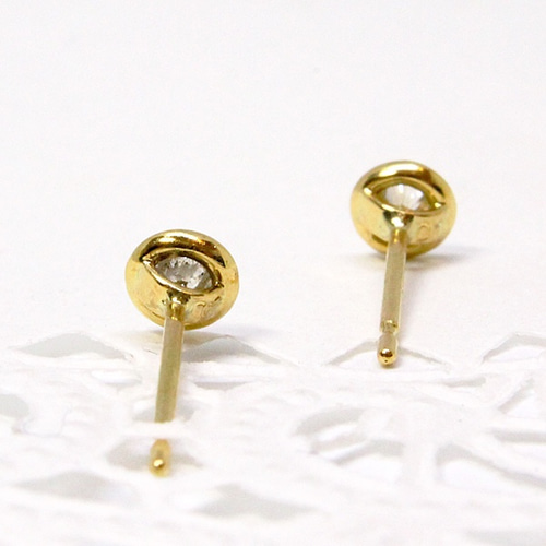 K18・ダイヤモンドの超薄型フクリンピアス【受注制作】 ピアス