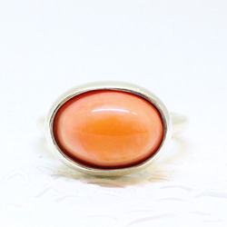 粉紅色珊瑚凸圓形戒指 14 毫米 x 10 毫米 [銀] 第1張的照片