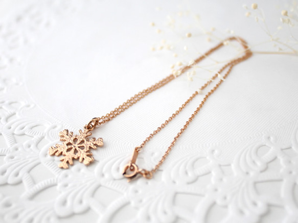 snow crystal necklace (pink gold plating) 第2張的照片