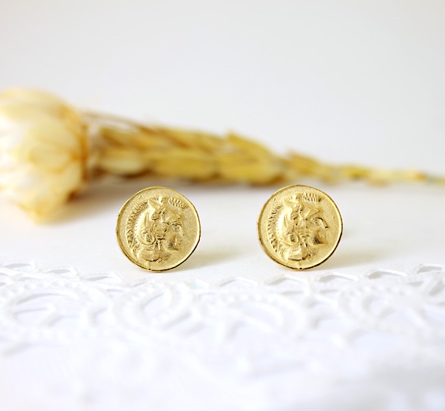 ミニコインスタッドピアス Athena/K18メッキ「受注制作」