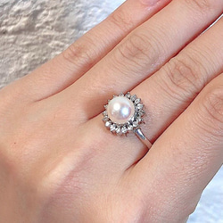 [聖誕特賣 30% off] PT900 Akoya 珍珠和鑽石戒指 [0.26ct] 第5張的照片