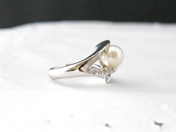 pearl leaf ring (rhodium plating) 第2張的照片