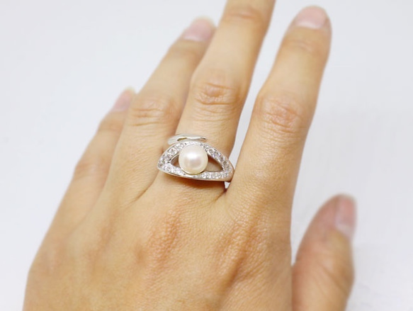 pearl leaf ring (rhodium plating) 第4張的照片