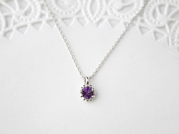 Amethyst necklace (rhodium plating) 1枚目の画像