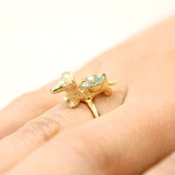 Dachshund & aquamarine ring  (gold plating) 1枚目の画像