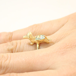 Dachshund & aquamarine ring  (gold plating) 2枚目の画像