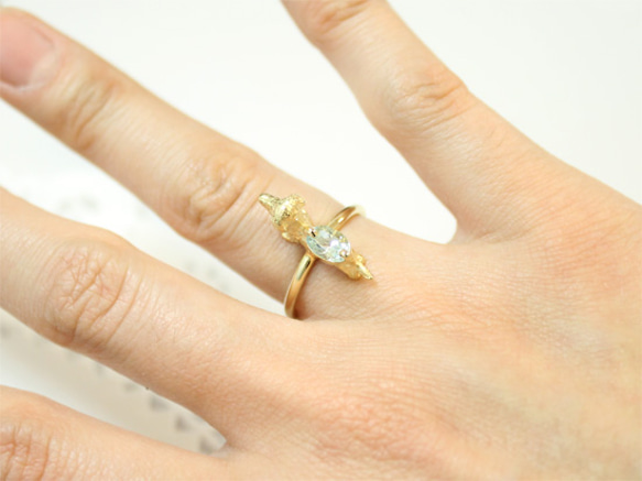 Dachshund & aquamarine ring  (gold plating) 3枚目の画像